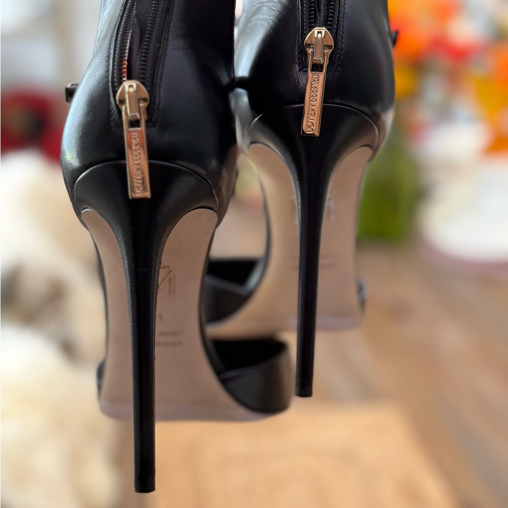 ❤️ Black Strappy Gladiator leather Heels classy pointy toe stilettos boot - Picture 10 of 13